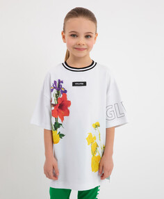 Футболка с фантазийным цветочным принтом белая для девочки Gulliver (110)