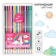 Цветные карандаши, 12 цветов, трехгранные, минни маус и единорог Disney