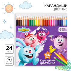 Цветные карандаши, 24 цвета, шестигранные, смешарики