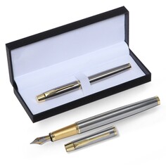 Ручка подарочная перьевая в кожзам футляре, корпус серебро, золото Calligrata