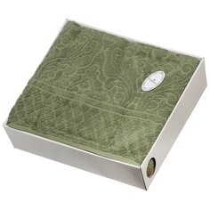 Плед евро, 220х240 см, подарочная коробка, жаккард, 100% хлопок, Karteks, Damask 18, зеленый