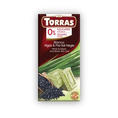 Шоколад Torras белый с водорослями и морской черной солью без сахара 75 г
