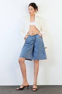 шорты джинсовые с ремнем женские Шорты-бермуды джинсовые широкие с ремнем Befree