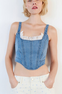 блузка (топ) джинсовая женская Топ-корсет джинсовый с оборками на груди Befree