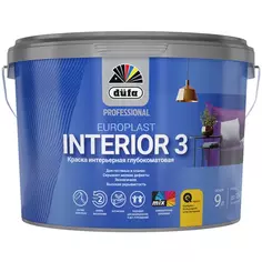 Краска для стен и потолков Dufa Europlast Interior 3 моющаяся глубокоматовая цвет белый база A 9 л