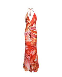 Платье с принтом &quot;перья&quot;, красное Roberto Cavalli