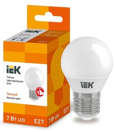 Лампа светодиодная IEK LLE-G45-7-230-30-E27 ECO G45 7Вт шар 3000К тепл. бел. E27 630лм 230-240В