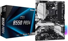 Материнская плата ATX ASRock B550 PRO4 (AM4, AMD B550, 4*DDR4(4733+), 6*SATA 6G RAID, 2*M.2, 4*PCIE, 7.1CH, Glan, 7*USB 3.2/USB Type-C, HDMI/D-Sub)