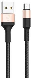 Кабель интерфейсный Hoco RA3 УТ000022076 USB/Micro-USB, 2.4A, нейлон, быстрая зарядка, 1м, черный-золотой