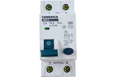Выключатель дифференциального тока (ВДТ, УЗО) GENERICA MAD25-5-016-C-30 автоматический 2п C 16А 30мА тип AC 4.5кА АВДТ 32 C16