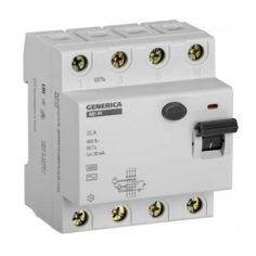 Выключатель дифференциального тока (ВДТ, УЗО) GENERICA MDV15-4-025-030 (УЗО) 4п 25А 30мА тип AC ВД1-63