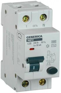 Выключатель дифференциального тока (ВДТ, УЗО) GENERICA MAD25-5-020-C-30 автоматический C20 30мА АВДТ 32