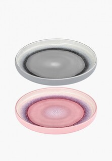 Набор тарелок Elan Gallery Серый меланж и Розовый меланж с бортиком, NEW BONE CHINA, 18,5х18,5х2,3 см