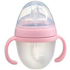 Бутылочка для кормления m&amp;b, шг ø70мм, 150мл., с ручками, силиконовая колба, цвет розовый Mum&Baby