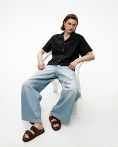 Рубашка льняная укороченная черного цвета 2Mood