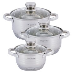 Набор посуды нержавеющая сталь, 6 предметов, 1.5, 2, 3 л, индукция, Kamille, 4915