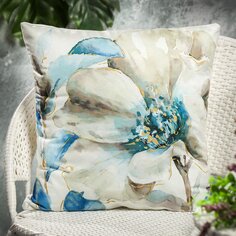 Наволочка декоративная Цветок бежево-голубой, 100% полиэстер, 43 х 43 см, A130032