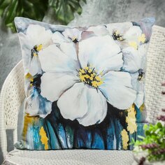 Наволочка декоративная Белые цветы на голубом, 100% полиэстер, 43 х 43 см, A130003