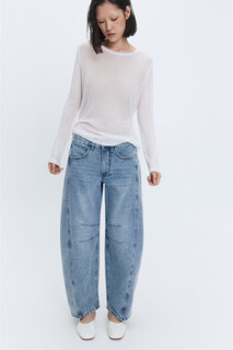 брюки джинсовые женские Джинсы barrel fit широкие с декоративными швами Befree