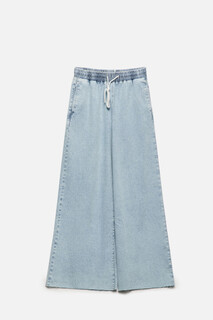 брюки джинсовые женские Джинсы широкие с поясом-резинкой на завязках Befree