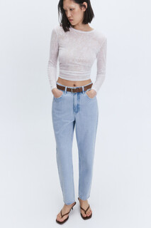брюки джинсовые с ремнем женские Джинсы mom fit с высокой посадкой и ремнем Befree