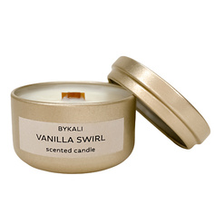 BYKALI Свеча ароматическая "Ванильный вихрь" с деревянным фитилем в металлической банке 50.0