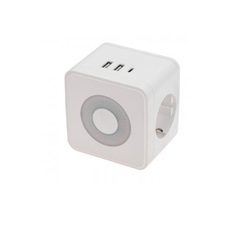 Разветвитель Rexant 11-1251 электрический двойник Куб 16А с/з + 2хUSB-A 2,4А + USB Type-C 3А с ночной подсветкой, белый