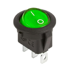 Выключатель Rexant 36-2588 клавишный круглый 12V 20А (3с) ON-OFF зеленый с подсветкой (RWB-214)