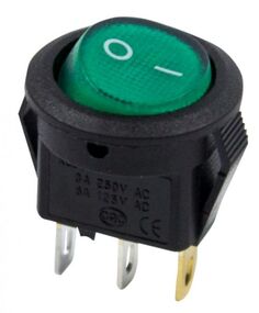 Выключатель Rexant 36-2533 клавишный круглый 250V 3А (3с) ON-OFF зеленый с подсветкой Micro (RWB-106, SC-214)