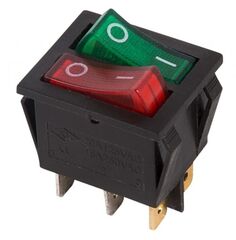 Выключатель Rexant 36-2450 клавишный 250V 15А (6с) ON-OFF красный/зеленый с подсветкой ДВОЙНОЙ (RWB-511)