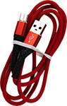 Дата-кабель mObility USB – Type-C, 3А, тканевая оплетка, красный