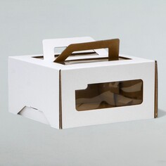 Коробка под торт 2 окна, с ручками, белая, 21 х 21 х 11 см Upak Land