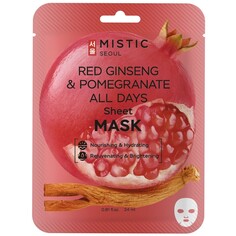 Тканевая маска для лица с экстрактом красного женьшеня и граната 24мл Mistic