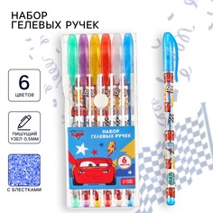 Ручка шариковая с блестками, 6 цветов, тачки Disney