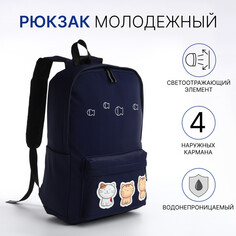 Рюкзак молодежный из текстиля на молнии, водонепроницаемый, 4 кармана, цвет синий NO Brand