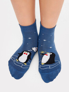 Носки детские плюшевые синие с рисунком в виде пингвинов Mark Formelle