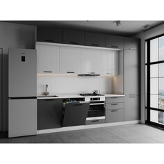 Кухонный гарнитур трехуровневый до потолка кристен, фасады белый софт/графит софт NO Brand