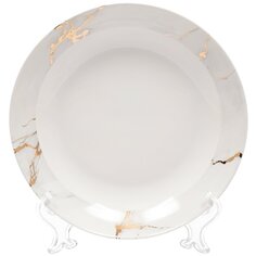 Тарелка суповая, керамика, 20 см, круглая, Белый мрамор, Daniks
