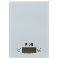 Весы кухонные электронные, стекло закаленное, Rion, платформа, точность 1 г, до 5 кг, LCD-дисплей, белые, BB-K08