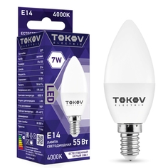 Лампа светодиодная Tokov Electric свеча матовая 7w цоколь E14 естественный свет