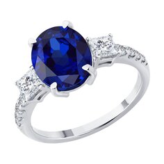 Кольцо SOKOLOV из белого золота с сапфиром и бриллиантом выращенным