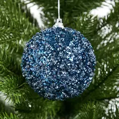 Елочное украшение Шар с синими блестками Christmas ø8 см цвет синий Без бренда
