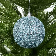 Елочное украшение Шар с голубыми блестками Christmas ø8 см цвет синий Без бренда