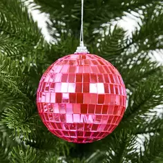 Елочное украшение Шар-диско пластиковый Christmas ø8 см цвет розовый Без бренда