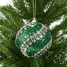 Елочное украшение Шар с узором из блесток Christmas ø8 см цвет зеленый Без бренда