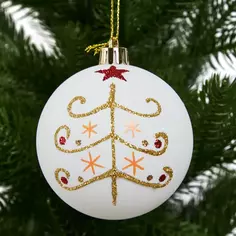 Елочное украшение Шар с узором Christmas ø7.8 см пластик цвет белый Без бренда