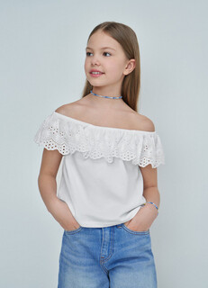 Блузка с коротким рукавом для девочек, Белый O'stin