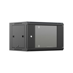 Шкаф настенный NTSS W 6U 600х450х370мм, 2 профиля 19", дверь стеклянная, черный RAL 9005 (NTSS-W6U6045GS-BL)