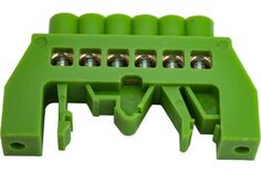 Шина Rexant 11-2306 PE «земля» в комбинированном зеленом изоляторе на DIN-рейку 6x9 мм 6 групп