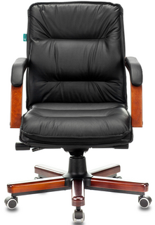 Кресло офисное Бюрократ T-9927WALNUT-LOW руководителя, цвет черный, кожа, низк.спин. крестовина металл/дерево